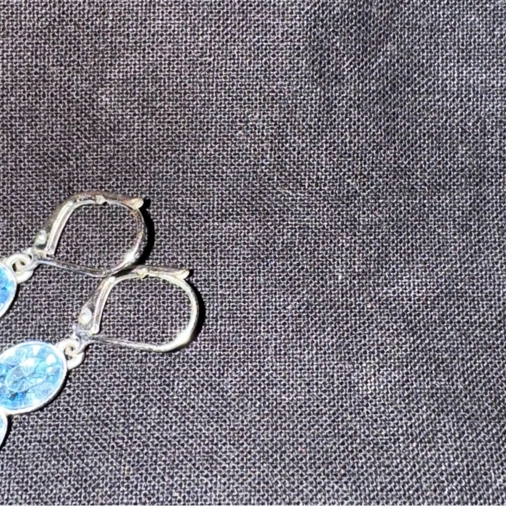 Silver tone Blue Sapphire Silver Drop Dangle Earrings - Picture 3 of 8